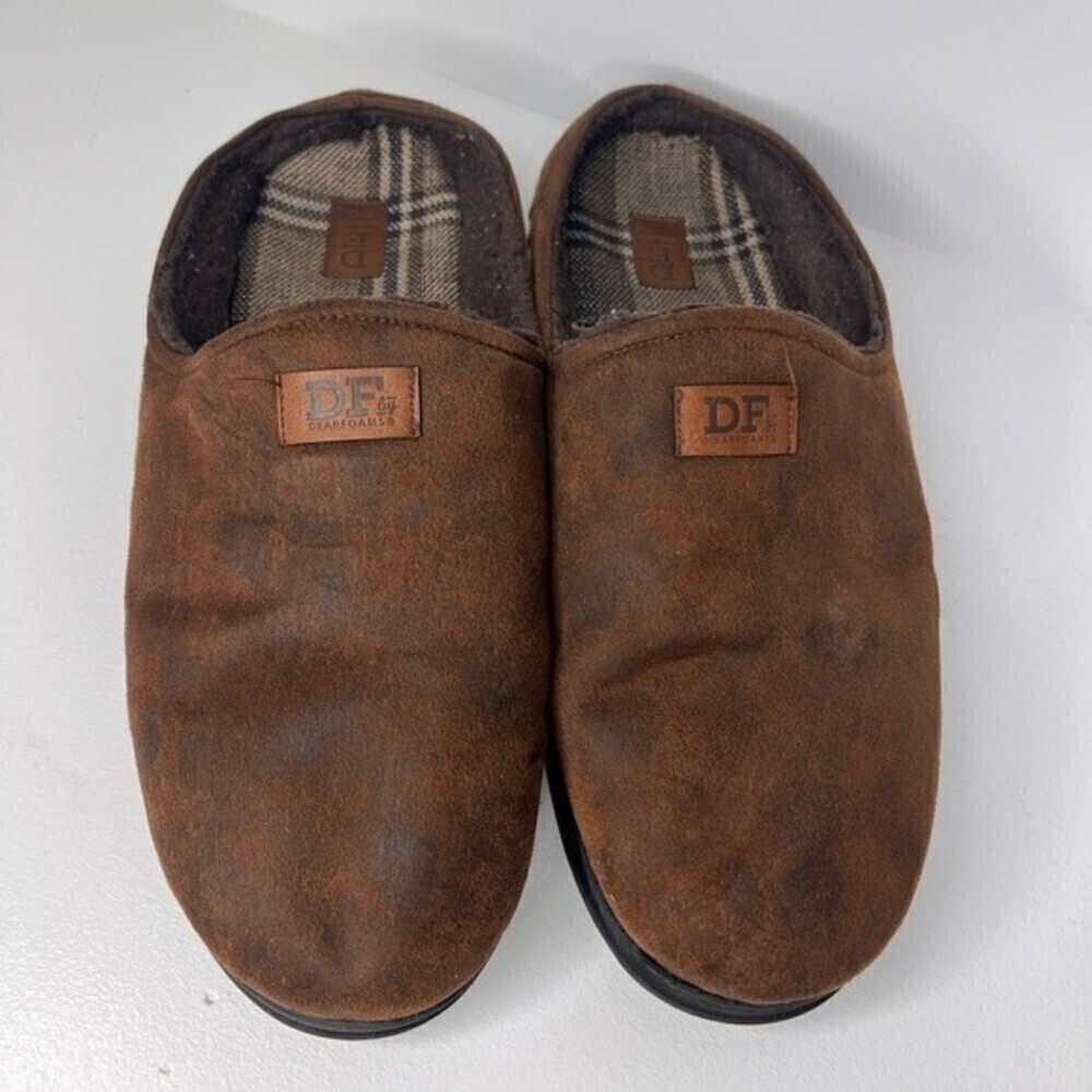 Dearforms Mens 11 - 12 Slipper Lounge Shoes Open Back Fur Lined Brown